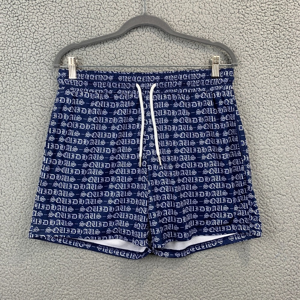 Squidhaus Shorts Men XL Blue Lined All Over Print Logo Running